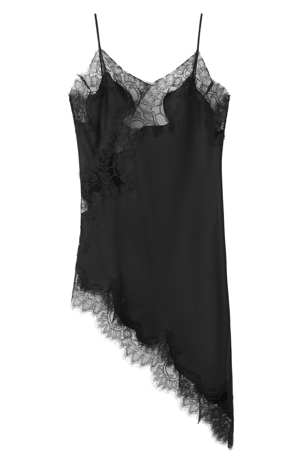 マンゴ レディース トップス ワンピース アシンメトリー レース MANGO Lace Asymmetricamisole Dress Black ブラック
