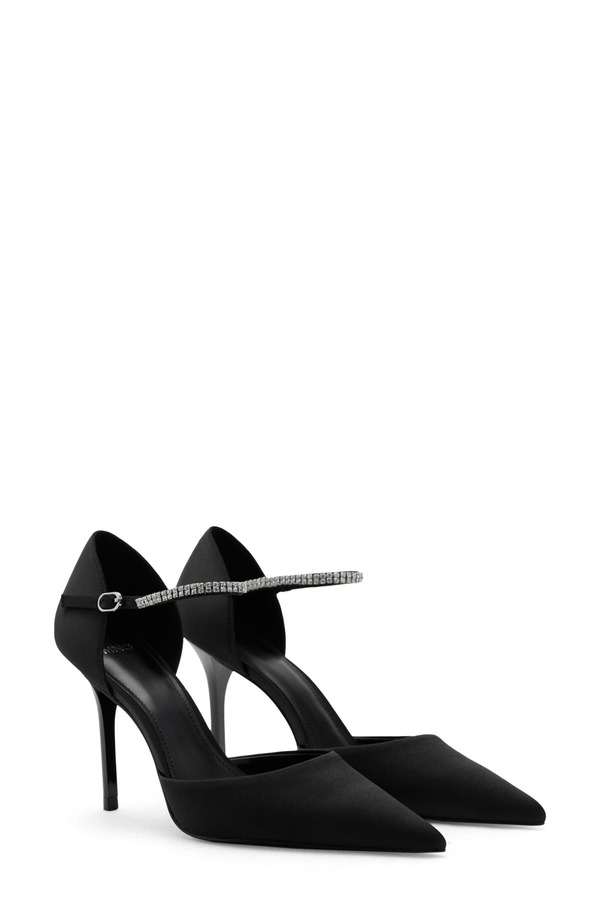 マンゴ レディース シューズ ヒール MANGO Strappy Heeled Pump with Rhinestones Black ブラック｜ReVida 店 21,885円