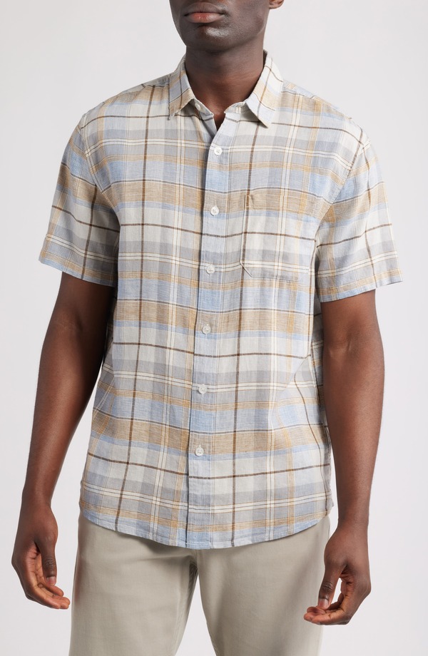 ペンドルトン メンズ トップス シャツ リネン Pendleton Dawson Plaid Linen Blend Button-Up Shirt Grey Multi Plaid グレー