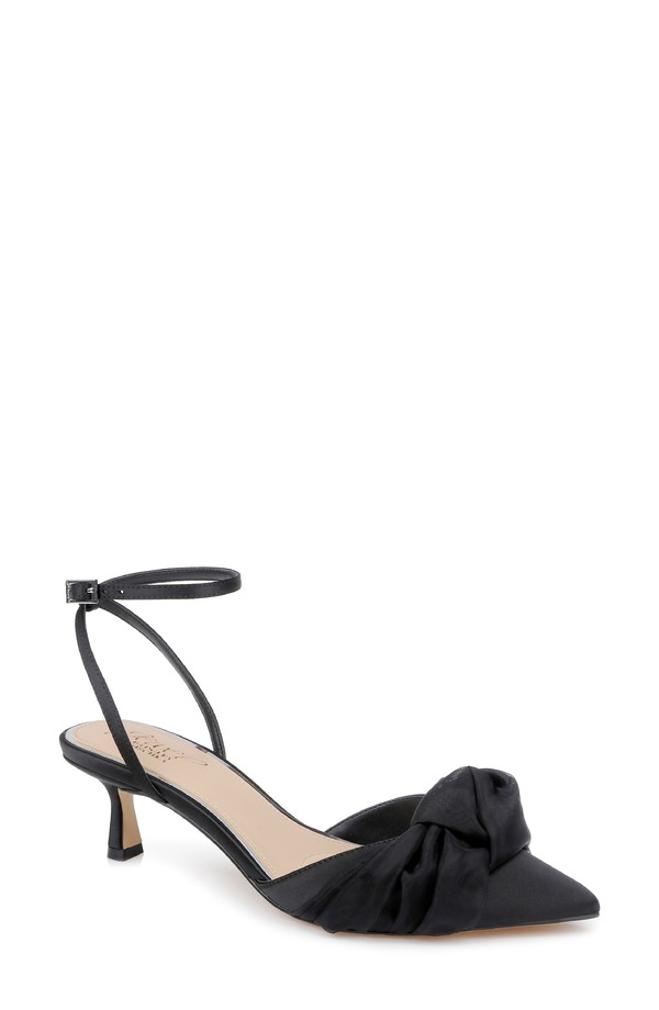 ジュウェルダグレイミシュカ レディース シューズ ヒール アンクル Jewel Badgley Mischka Favor Ankle Strapointed Toe Kitten Heel Pump Black Satin ブラック