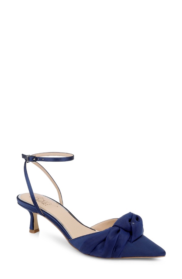 ジュウェルダグレイミシュカ レディース シューズ ヒール アンクル Jewel Badgley Mischka Favor Ankle Strapointed Toe Kitten Heel Pump Navy Satin ネイビー