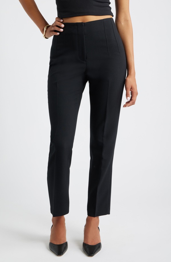 オープンエディット レディース ボトムス レギンス ハイウエスト パンツ アンクル Open Edit Icon High Waist Ankle Cigarette Pants Black ブラック