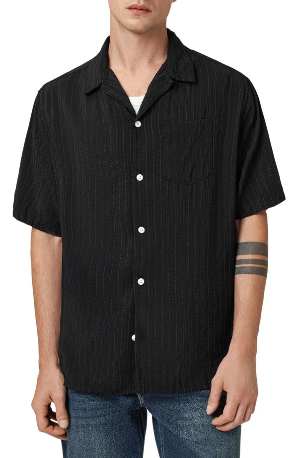 オールセインツ メンズ トップス シャツ AllSaints Perry Button-Up Camp Shirt Black ブラック