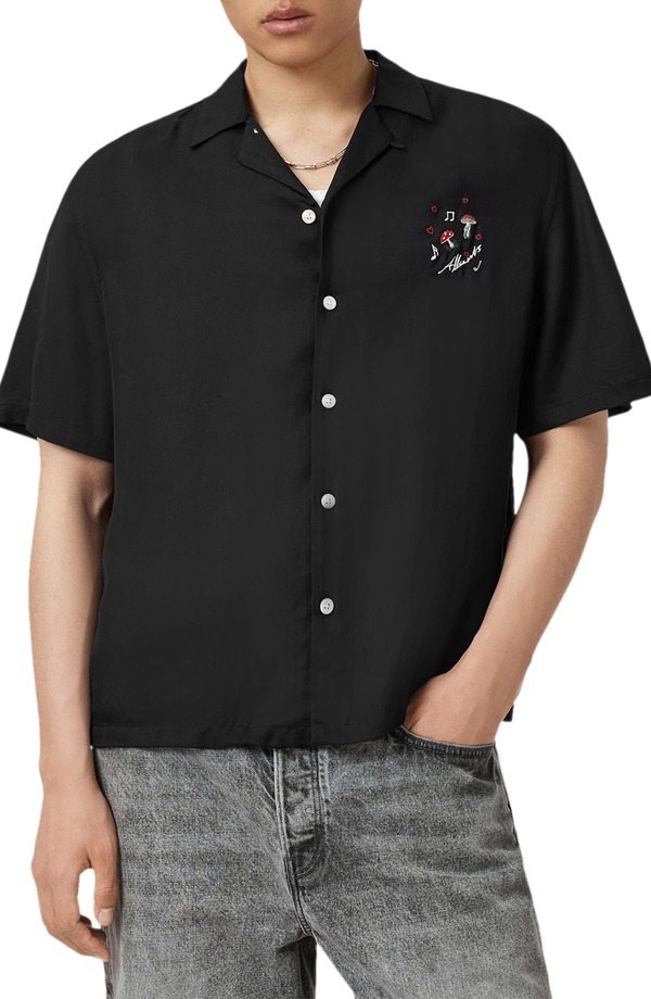 オールセインツ メンズ トップス シャツ 刺繍 AllSaints Fungi Embroidered Camp Shirt Jet Black ブラック 20,425円