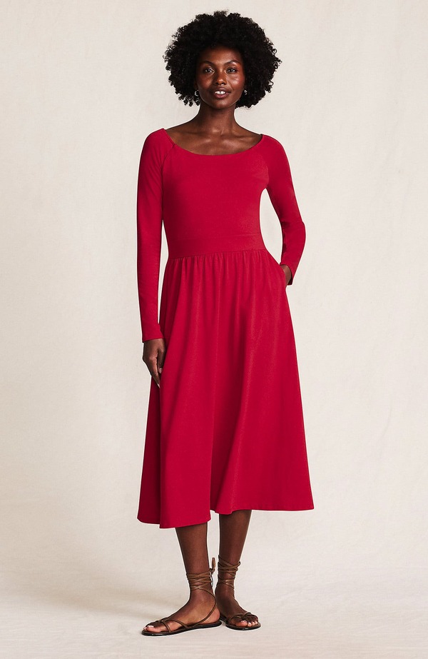 ランズエンド レディース トップス ワンピース ミディ コットン Lands' End Cotton Modal Off Shoulder Midi Dress Rich Red レッド