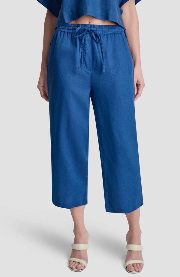 ダナ キャラン ニューヨーク レディース ボトムス レギンス パンツ リネン DKNY Drawstring Crop Linen Pants Admiral