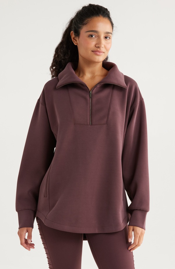 ゼラ レディース アウター パーカー・スウェット ハーフジップ Zella Ultrasoft Half Zip Tunic Burgundy Fudge バーガンディ