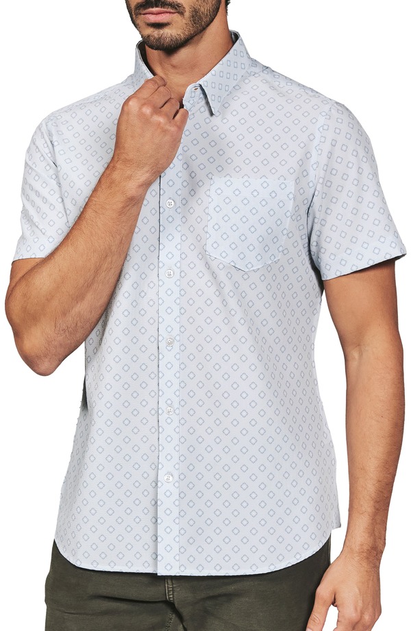 セブンダイヤモンド メンズ トップス シャツ プリント 7 Diamonds Kanan Diamond Print Short Sleeve Stretch Seersucker Button-Up Shirt Fog｜ReVida 店