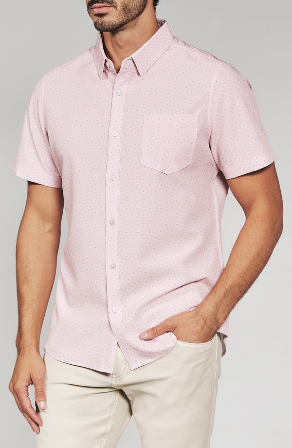 セブンダイヤモンド メンズ トップス シャツ プリント 7 Diamonds Kanan Diamond Print Short Sleeve Stretch Seersucker Button-Up Shirt Rose｜ReVida 店