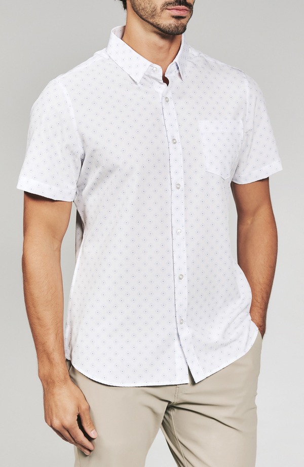 セブンダイヤモンド メンズ トップス シャツ プリント 7 Diamonds Kanan Diamond Print Short Sleeve Stretch Seersucker Button-Up Shirt White ホワイト