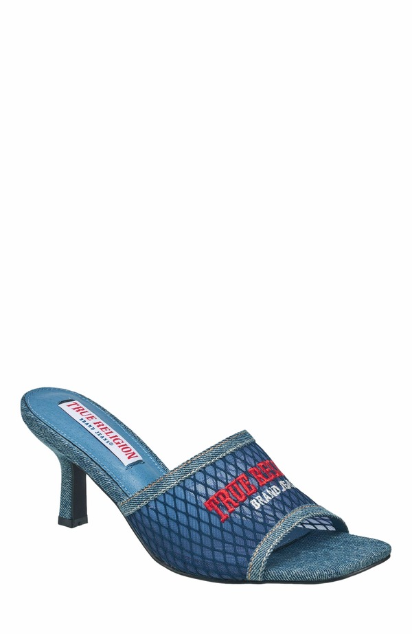 トゥルーレリジョン レディース シューズ パンプス メッシュ デニム ヒール True Religion Denimesh Mule Heel Blue ブルー｜ReVida 店