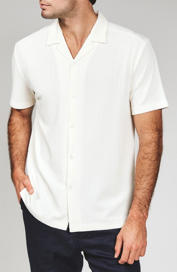 セブンダイヤモンド メンズ トップス シャツ リブニット 7 Diamonds Vaugh Rib Knit Camp Shirt Ivory アイボリー