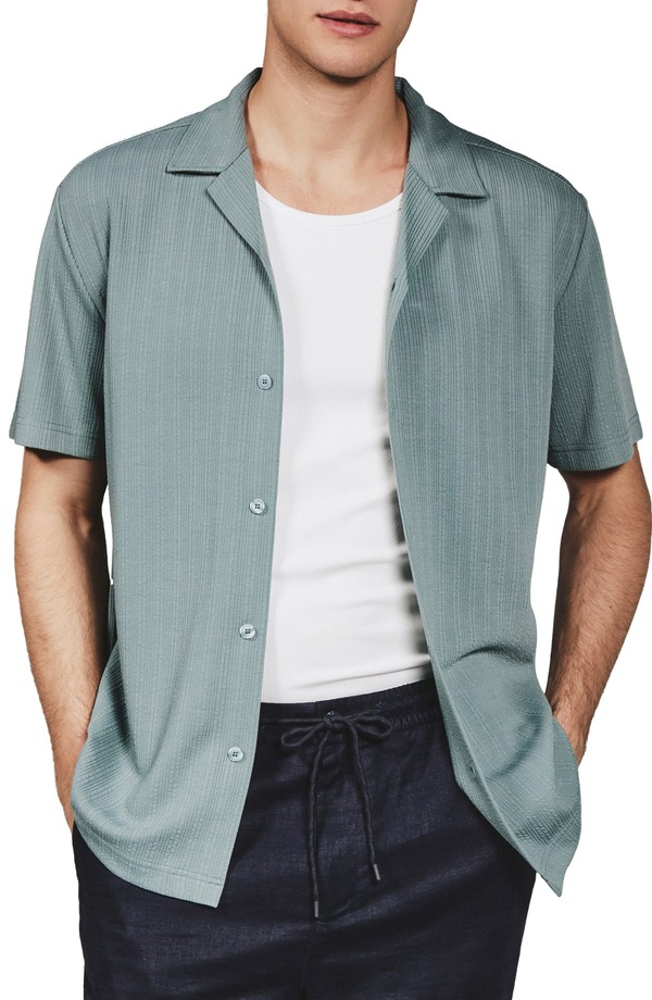 セブンダイヤモンド メンズ トップス シャツ リブニット 7 Diamonds Vaugh Rib Knit Camp Shirt Seafoam