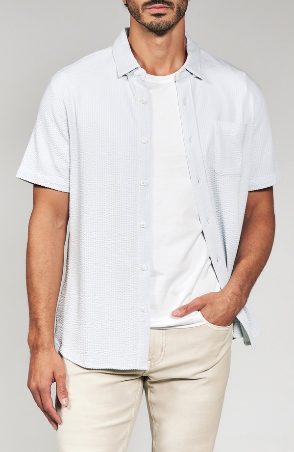 セブンダイヤモンド メンズ トップス シャツ 7 Diamonds Keaton Stripe Seersucker Short Sleeve Button-Up Shirt Grey グレー