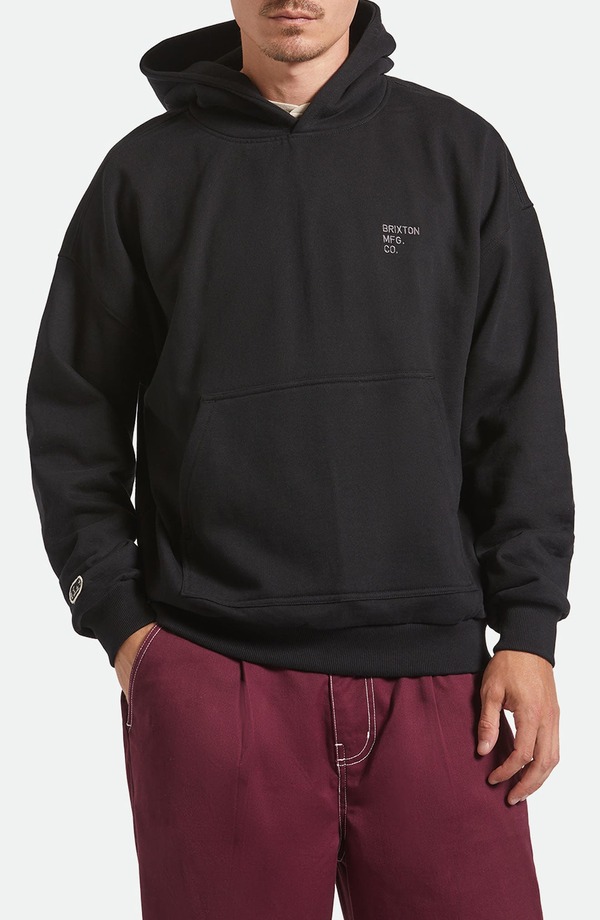 ブリクス英トン メンズ アウター パーカー・スウェット 刺しゅう ロゴタイプ Brixton Oversizembroidered Logo Heavyweight Hoodie Black 黒いこと