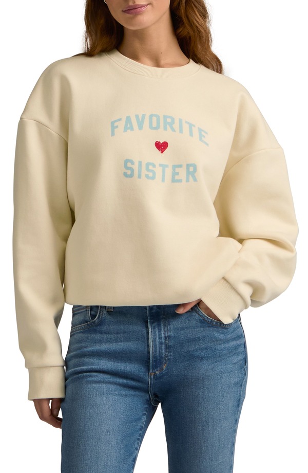 フェイバリット ドーター レディース アウター パーカー・スウェット シャツ グラフィック Favorite Daughter Favorite Sister Graphic Sweatshirt Gardenia W/ Baby Blue ブルー｜ReVida 店
