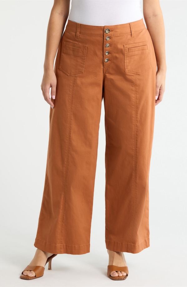 ウィット&ウィズダム レディース ボトムス レギンス ワイドレッグ パンツ Wit & Wisdom Skyrisexposed Button Wide Leg Twill Pants Desert Bronze