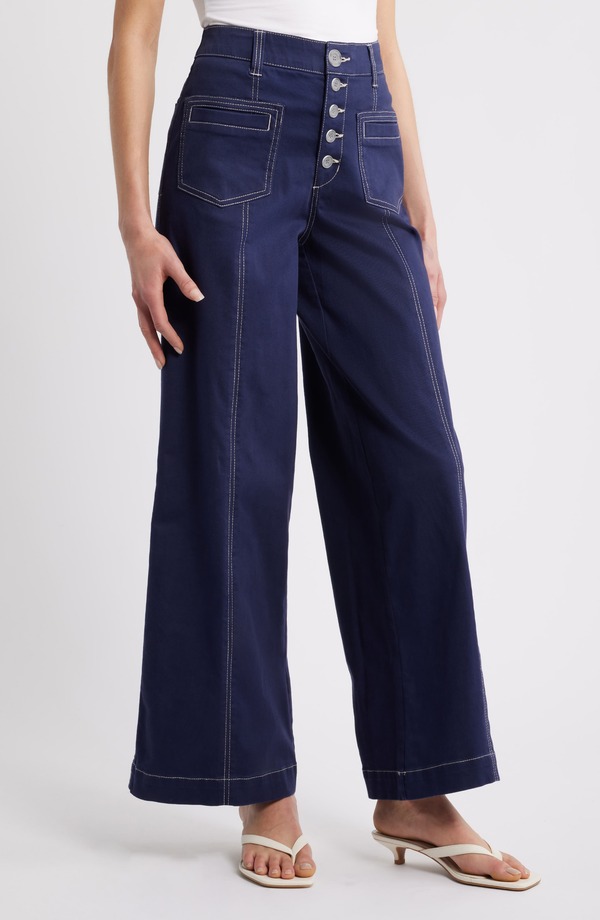 ウィット&ウィズダム レディース ボトムス レギンス ワイドレッグ ハイウエスト パンツ Wit & Wisdom Skyrise High Waist Exposed Button Fly Wide Leg Pants Evening Blue ブルー