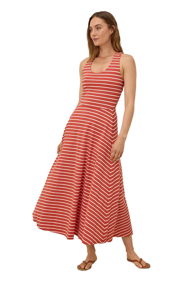 パクト レディース トップス ワンピース オープンバック コットン マキシ Pact Organicotton Fit & Flare Open Back Maxi Dress Daytripper Stripe ストライプ|ReVida 店