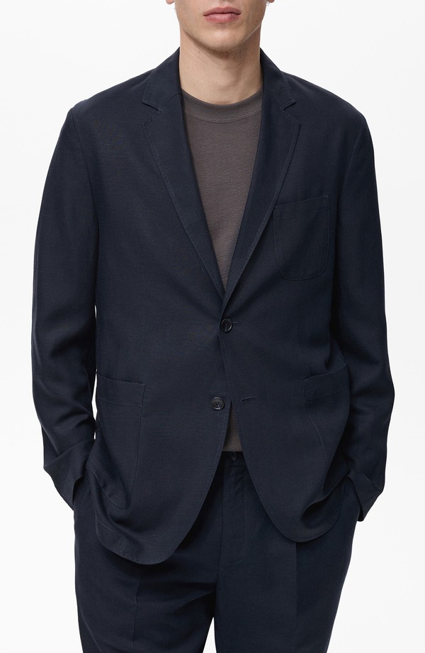 マンゴ メンズ アウター ジャケット・ブルゾン スリムフィット リネン MANGO Slim Fit Lyocell & Linen Suit Jacket Dark Navy ネイビー