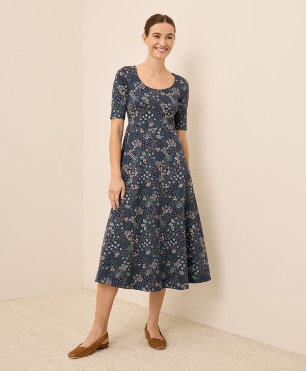 パクト レディース トップス ワンピース コットン Pact Fit & Flare Signature Scoop Dress Made With Organicotton Mountain Meadow Midnight Blue ブルー