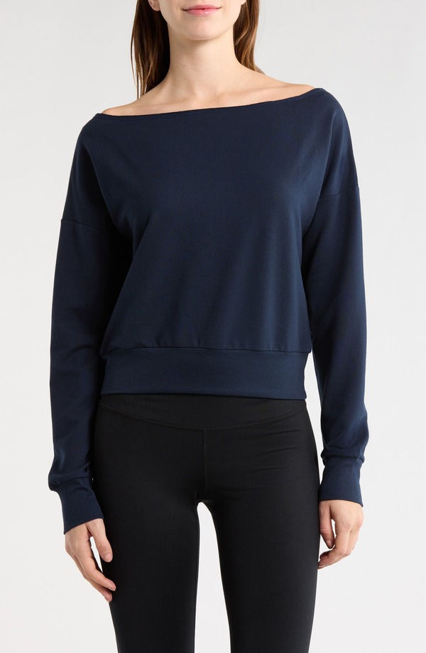 エムピージー レディース アウター パーカー・スウェット シャツ フリース MPG Flashdance Boat Neck Fleece Sweatshirt Navy Blazer ネイビー|ReVida 店