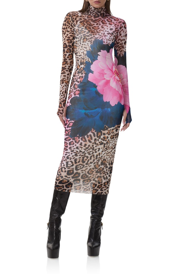 エーエフアールエム レディース トップス ワンピース メッシュ ミディ AFRM Shailene Long Sleeve Mesh Midi Dress Animal Block Peony アニマル