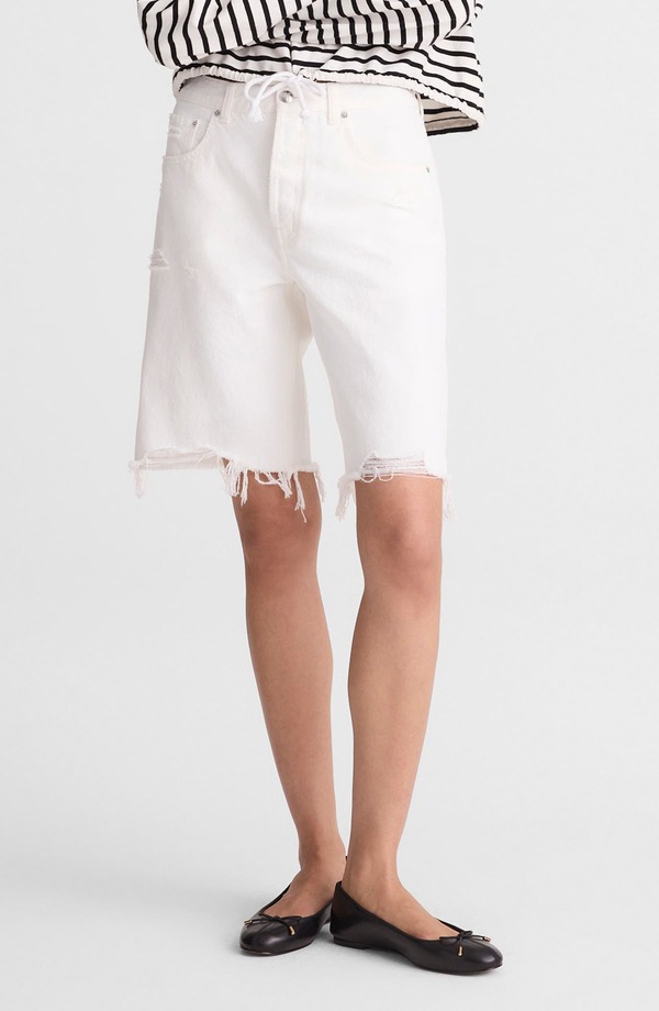 メイドウェル レディース ボトムス デニムパンツ ショートパンツ Madewell Thessex Ripped Long Baggy Denim Shorts Tile White ホワイト