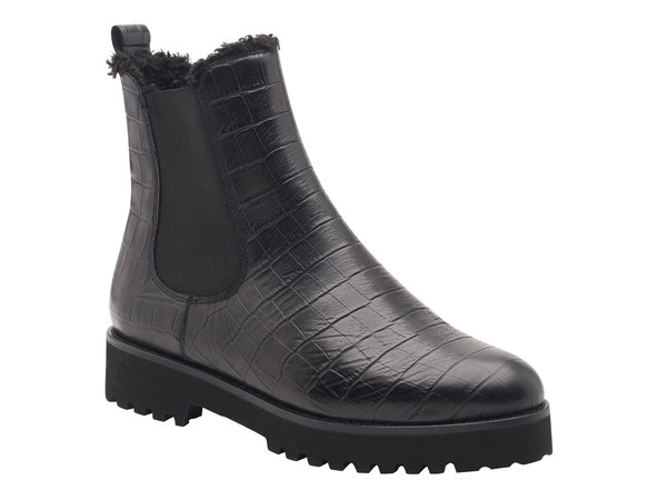 アンドレア アース レディース シューズ ブーツ・レインブーツ Andre Assous Peggy Bootie Black Croc Print Leather ブラック｜ReVida 店