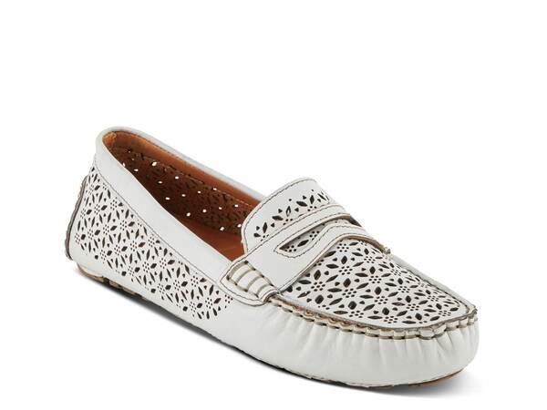 春季足付き レディース シューズ スリッポン・ローファー Spring Step Crain Moccasin White 白いこと ローファー-靴