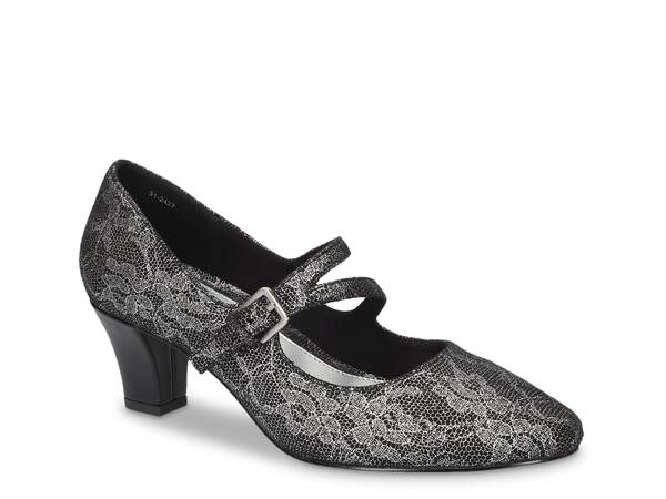 イージーストリート レディース シューズ パンプス Easy Street Meryl Mary Jane Pump Black/Silver Metallic Lace ブラック