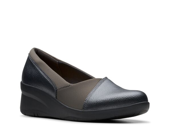 クラークス レディース シューズ スリッポン・ローファー Clarks Suttyn Walk Wedge Slip-On Dark Pewter ピューター