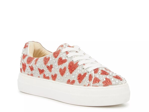 ベッツィジョンソン レディース シューズ スニーカー プラットフォーム Betsey Johnson Suton Highwall Bling Platform Sneaker Silver Metallic/Red Heart Print レッド画像