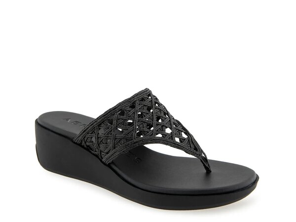 エアロソールズ レディース シューズ サンダル Aerosoles Ivie Wedge Sandal Black Raffia ブラック