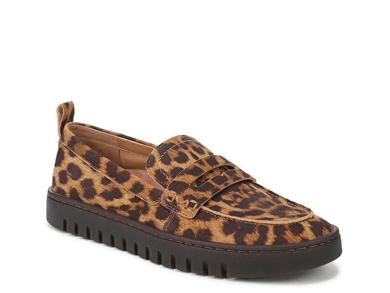 バイオニック レディース シューズ スリッポン・ローファー Vionic Uptown Penny Loafer Tan/Black Leopard Print Suede 黒いこと 靴-レディース靴-ローファー