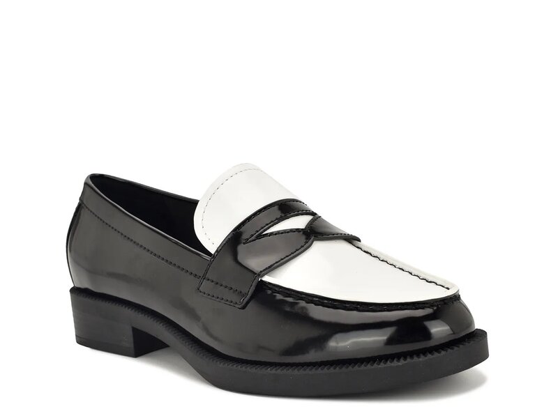 ナインウェスト レディース シューズ スリッポン・ローファー Nine West Berg Loafer Black/White Patent Synthetic ホワイト