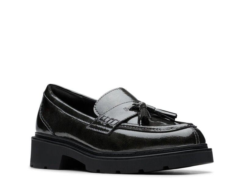 クラークス レディース シューズ スリッポン・ローファー Clarks Lauryl Tassel Loafer Gunmetal Patent 鵞鳥金属元素