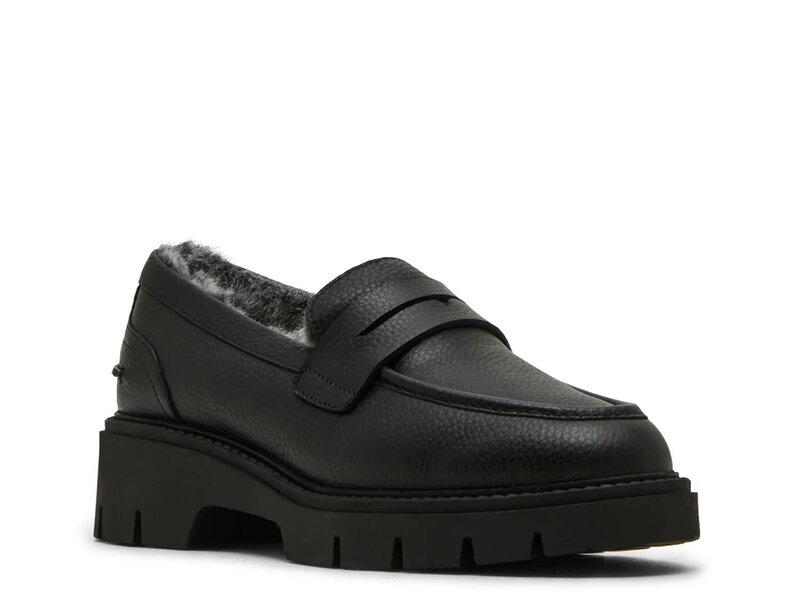 金髪 レディース シューズ スリッポン・ローファー プラットホーム 置き目毛革 Blondo Kimora Waterproof Platform Loafer Black Leather 黒いこと 靴-レディース靴
