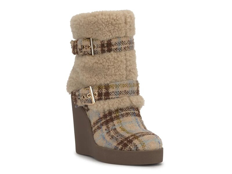 ジェシカシンプソン レディース シューズ ブーツ・レインブーツ Jessica Simpson Meztyn Wedge Boot Beige/Black/Brown Plaid Print Fabric ブラック