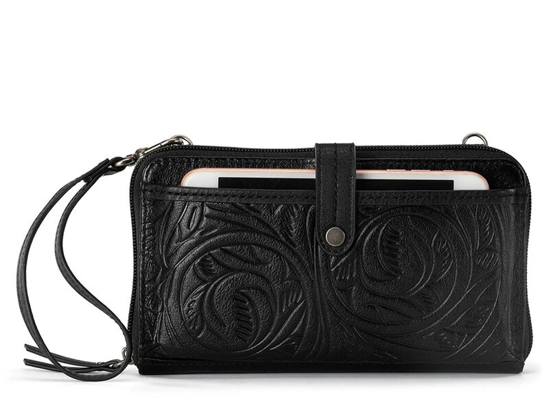 ザサック レディース 御徒面子 ショルダーバッグ The Sak Iris Smartphone Crossbody Bag Black Floral Embossed 黒いこと