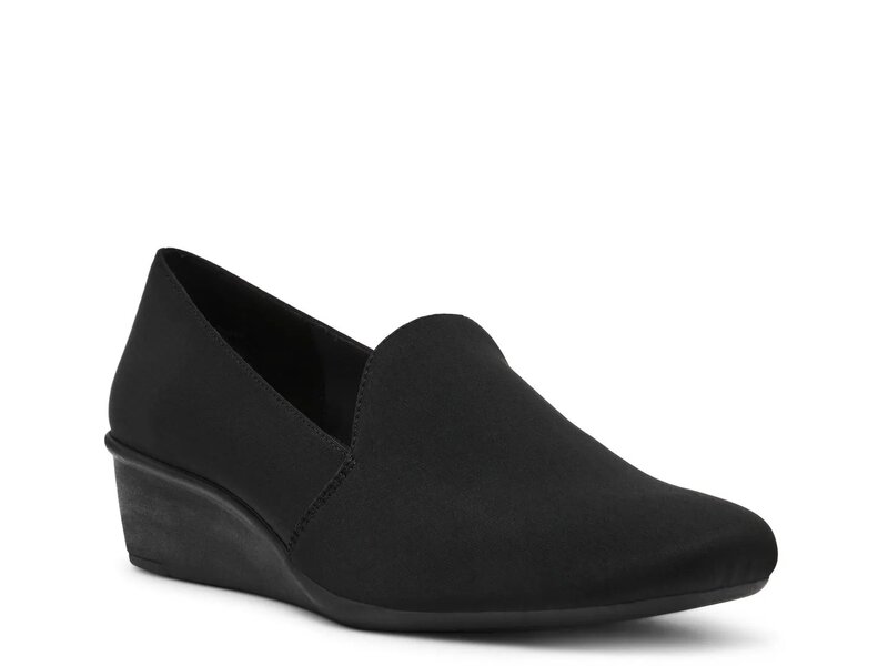 アンクライン レディース シューズ スリッポン・ローファー Anne Klein Wendell Wedge Slip-On Black Fabric 黒いこと