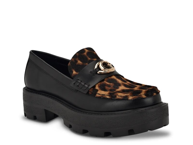 ゲス レディース シューズ スリッポン・ローファー プラットフォーム Guess Yanika Platform Loafer Black Leopard Print ブラック