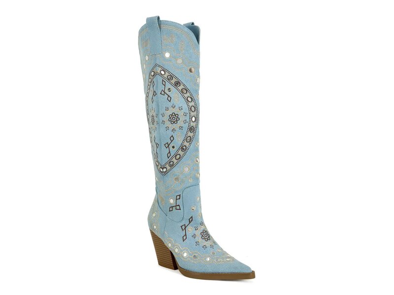アザレア 壱 レディース シューズ ブーツ・レインブーツ Azalea Wang Aamina Cowboy Boot Denim Blue ジーンズ ブーツ-靴-その他