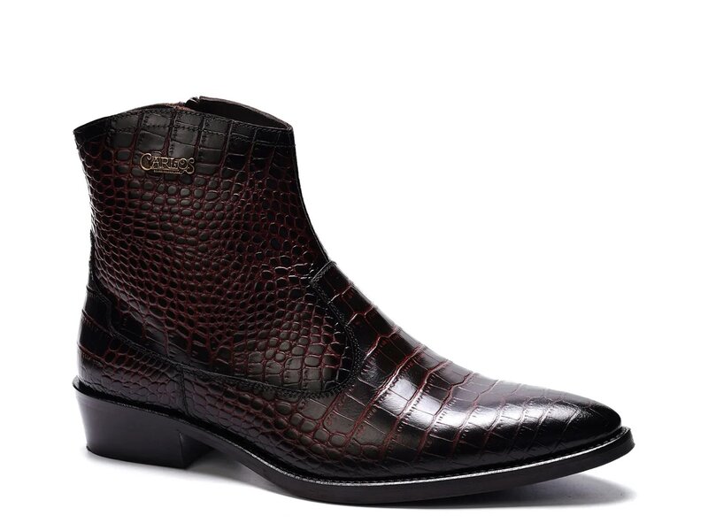 カルロスサンタナ メンズ シューズ ブーツ・レインブーツ Carlos by Carlosantana Zappa Cowboy Boot Dark Brown Croc Print Leather 赤銅色