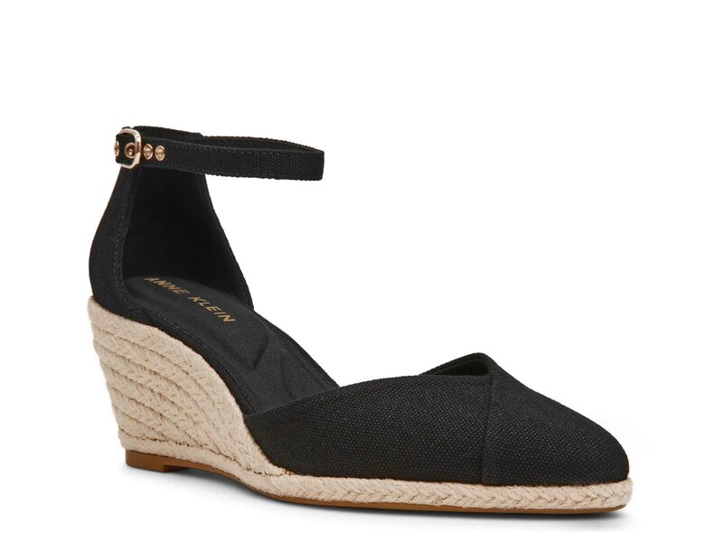 アンクライン レディース シューズ サンダル Anne Klein Wilmott Espadrille Wedge Sandal Black Canvas ブラック
