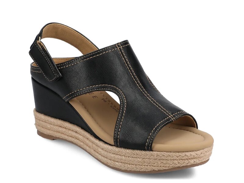 ジャーニー レディース シューズ サンダル Journee Rayleigh Espadrille Wedge Sandal Black ブラック｜ReVida 店