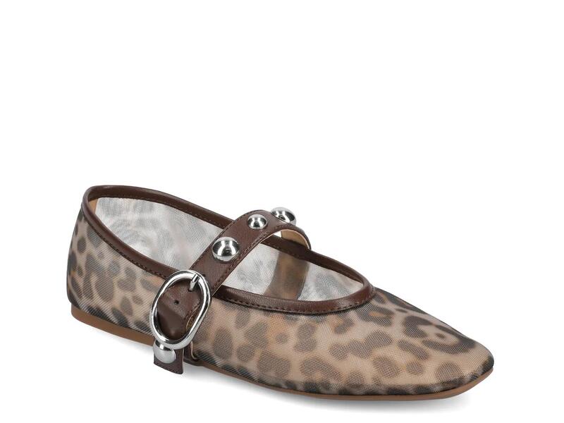 ジャーニー レディース シューズ パンプス Journee Naveah Mary Jane Flat Brown/Black Leopard Print Mesh Fabric ブラック