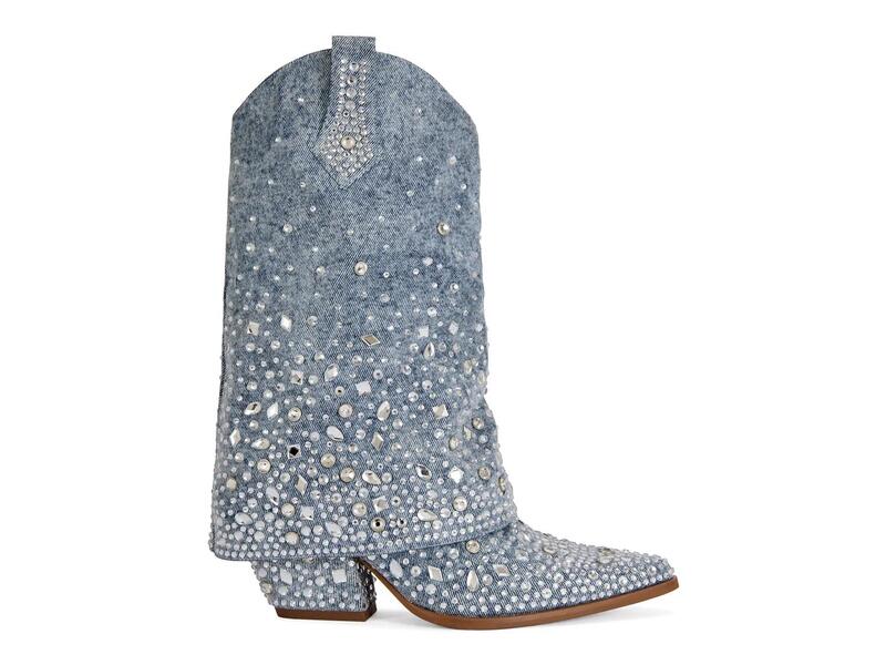 アザレア ワン レディース シューズ ブーツ・レインブーツ Azalea Wang Christos Foldover Western Bootie Denim Blue デニム