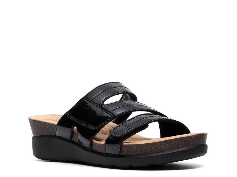 クラークス レディース シューズ サンダル ClarksCloudsteppers Calenne Holly Wedge Sandal Black Patent 黒いこと