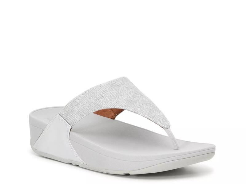 相応うフロップ レディース シューズ サンダル FitFlopLulu Glitz Wedge Sandal Silver Metallic しろがね色